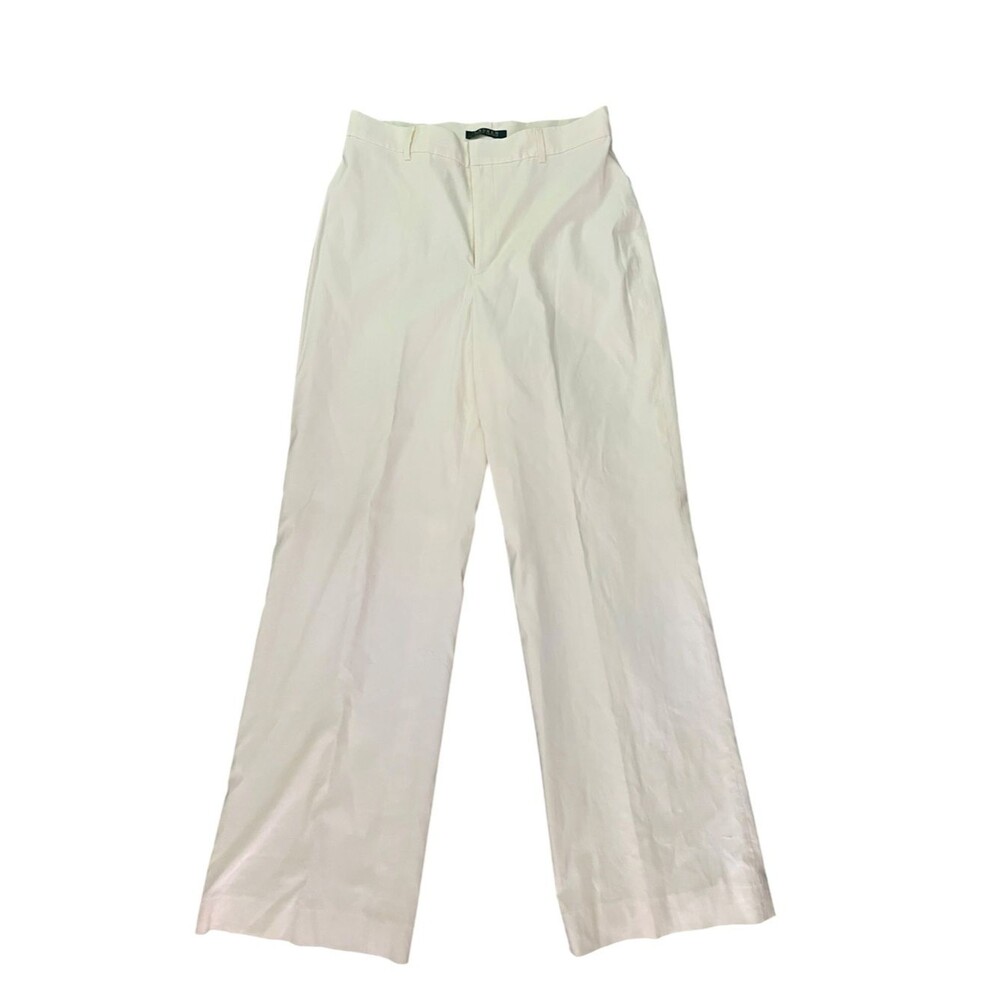 Lauren Ralph Lauren Silk Blend Wide Leg Satin Pants Pearl Ivory Trousers 8 NWT